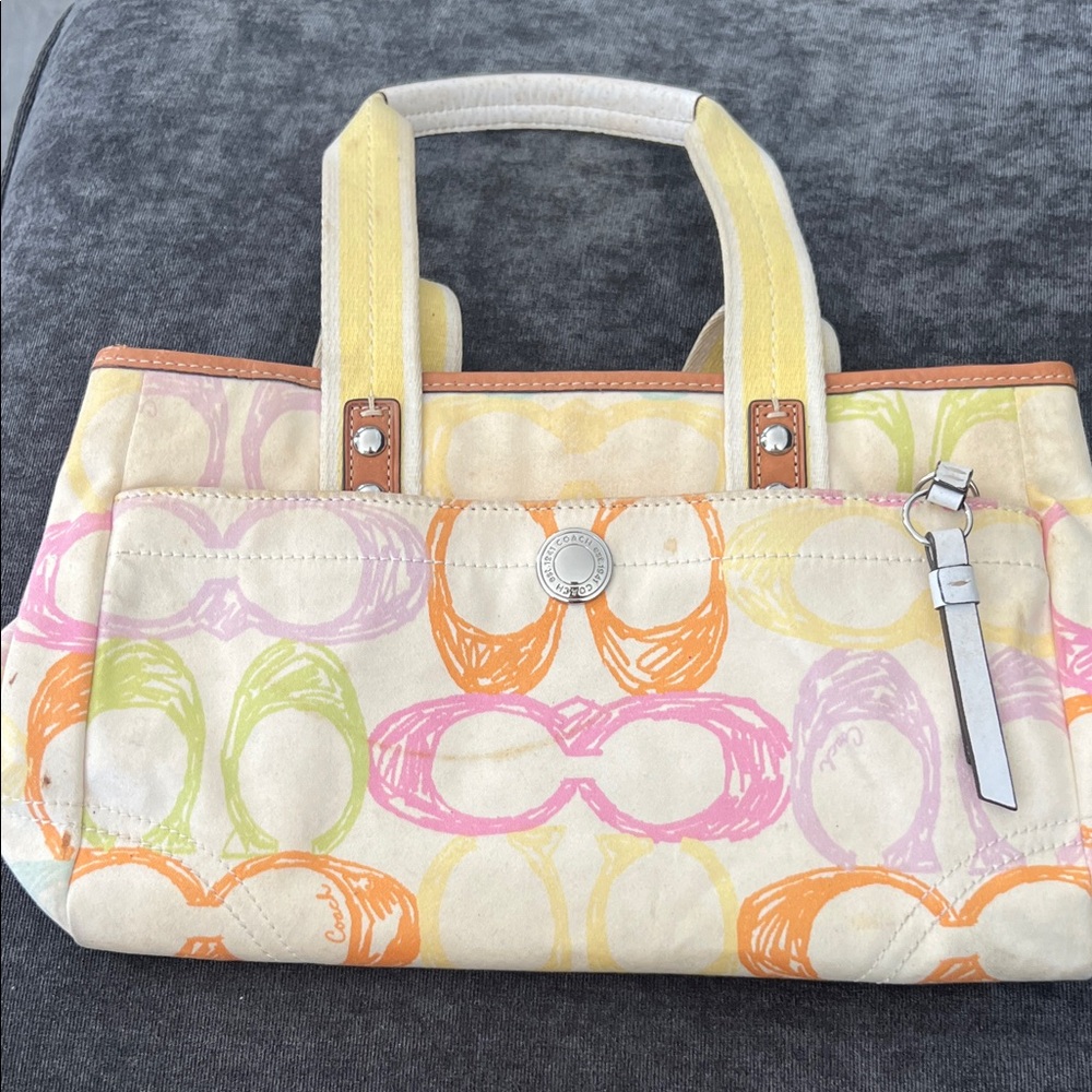 Coach Cream and Multicolor Satchel